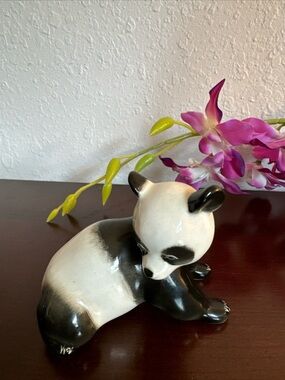 Black and White Panda Ceramic Figurine - Decorative Home Accent